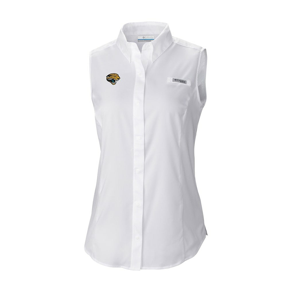 Columbia Jacksonville Jaguars Women's Historic Tamiami Omni-Shade Sleeveless Button-Up Shirt White
