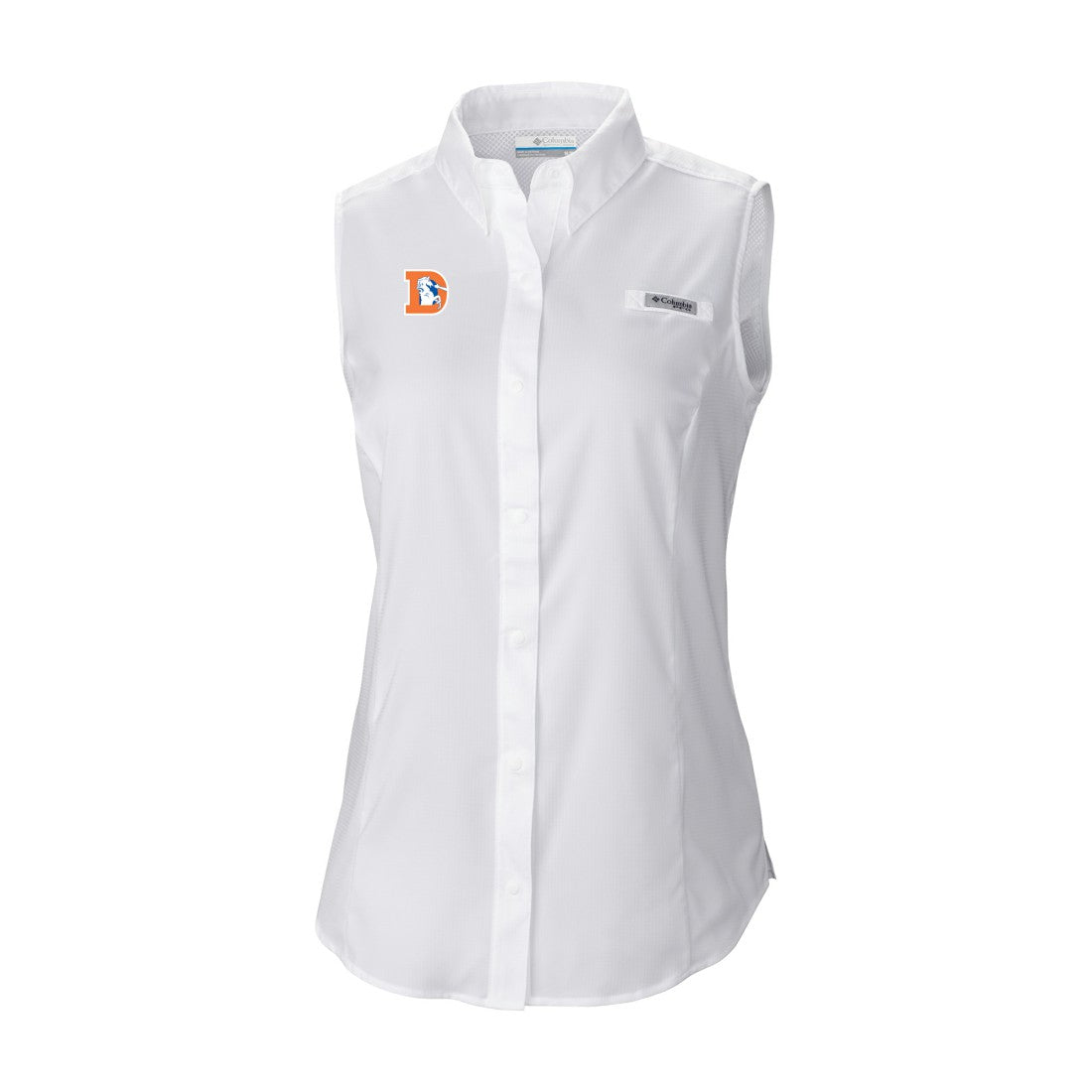 Columbia Denver Broncos Women's Historic Tamiami Omni-Shade Sleeveless Button-Up Shirt White