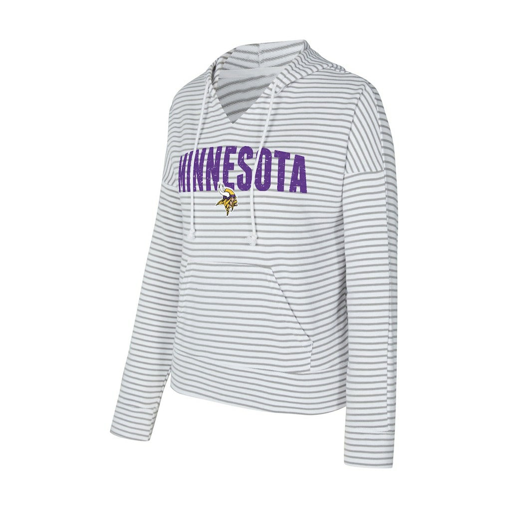 Minnesota Vikings Concepts Sport Women's Liftoff Striped V-Neck Hoodie White/Gray