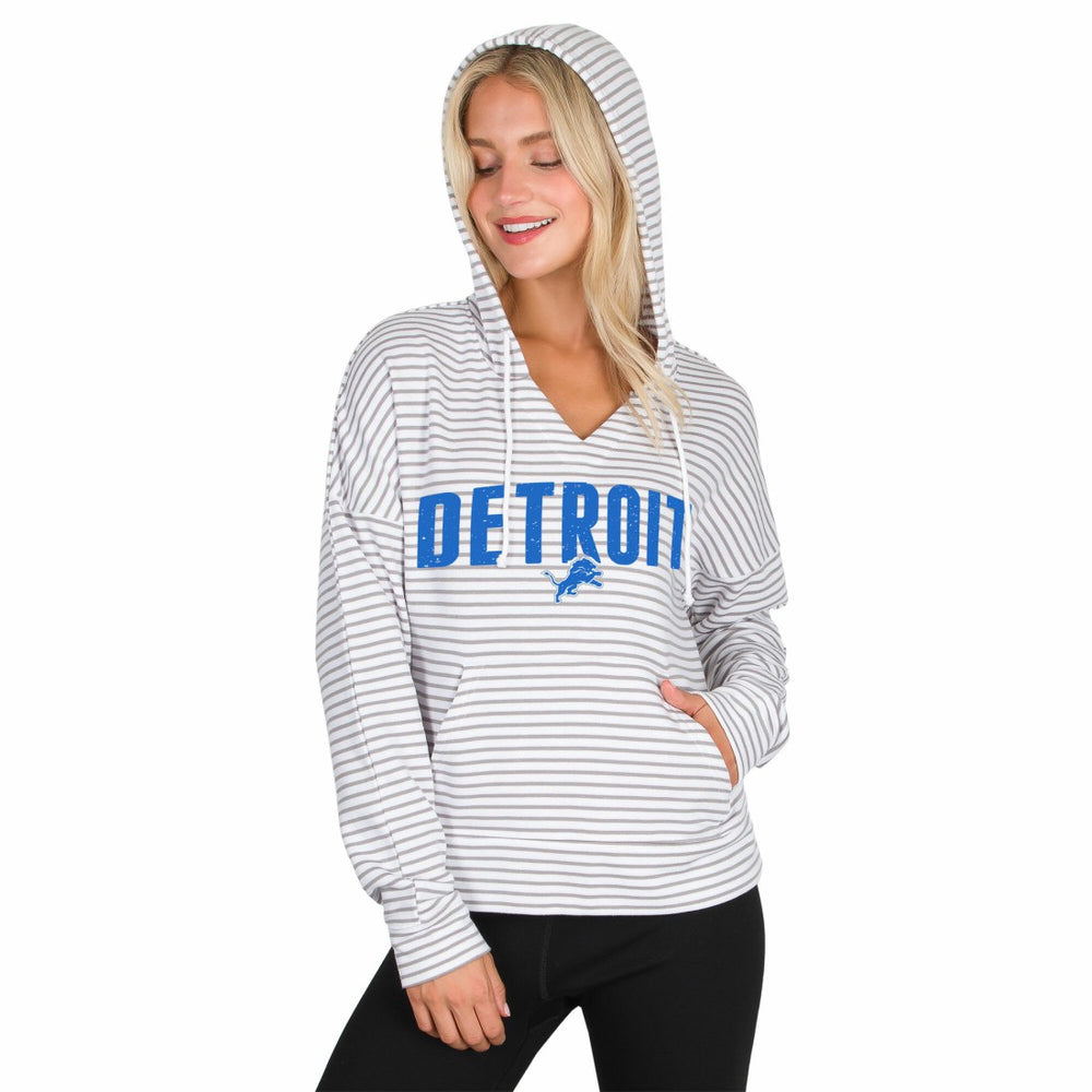 Detroit Lions Concepts Sport Women's Liftoff Striped V-Neck Hoodie White/Gray