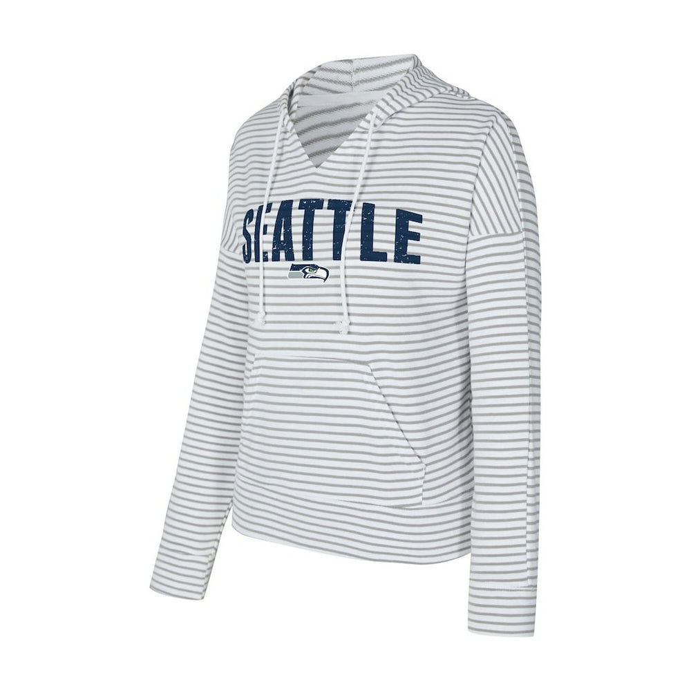 Seattle Seahawks Concepts Sport Women's Liftoff Striped V-Neck Hoodie White/Gray