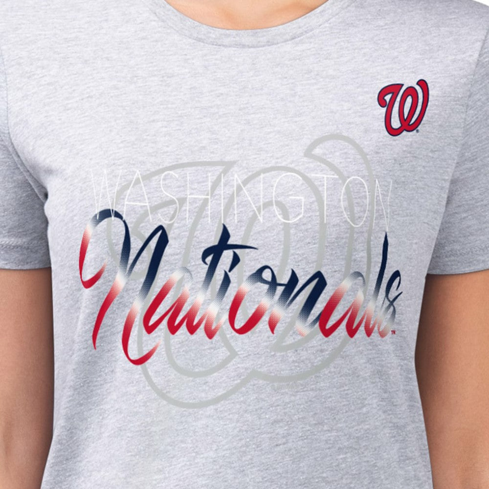 Washington Nationals G-III 4Her by Carl Banks Women's Super-Slim Fit Lightweight Shadow Logo Graphic T-Shirt - Heather Gray - MLB Online