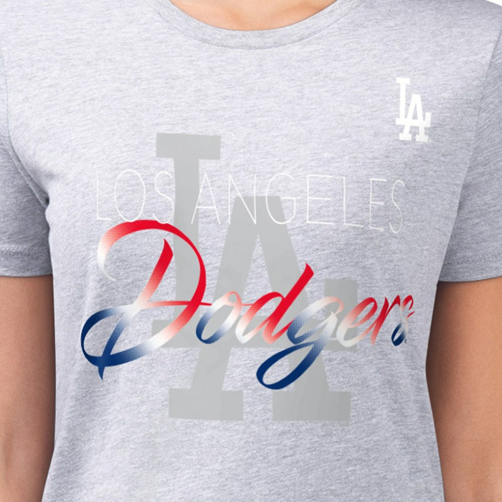 Los Angeles Dodgers G-III 4Her by Carl Banks Women's Super-Slim Fit Lightweight Shadow Logo Graphic T-Shirt - Heather Gray - MLB Lifestyle