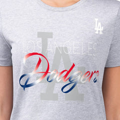 Los Angeles Dodgers G-III 4Her by Carl Banks Women's Super-Slim Fit Lightweight Shadow Logo Graphic T-Shirt - Heather Gray - MLB Lifestyle