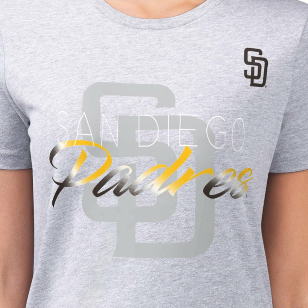 San Diego Padres G-III 4Her by Carl Banks Women's Super-Slim Fit Lightweight Shadow Logo Graphic T-Shirt - Heather Gray - MLB Lifestyle