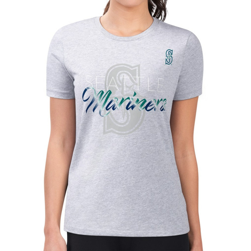 Seattle Mariners G-III 4Her by Carl Banks Women's Super-Slim Fit Lightweight Shadow Logo Graphic T-Shirt - Heather Gray - MLB on Sale