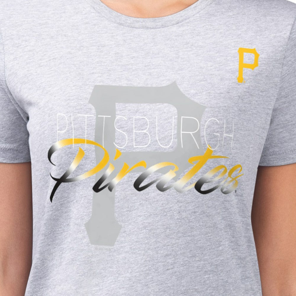 Pittsburgh Pirates G-III 4Her by Carl Banks Women's Super-Slim Fit Lightweight Shadow Logo Graphic T-Shirt - Heather Gray - MLB Online