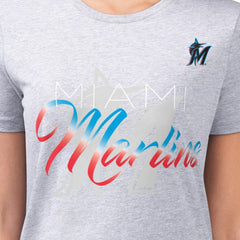 Miami Marlins G-III 4Her by Carl Banks Women's Super-Slim Fit Lightweight Shadow Logo Graphic T-Shirt - Heather Gray - MLB on Sale