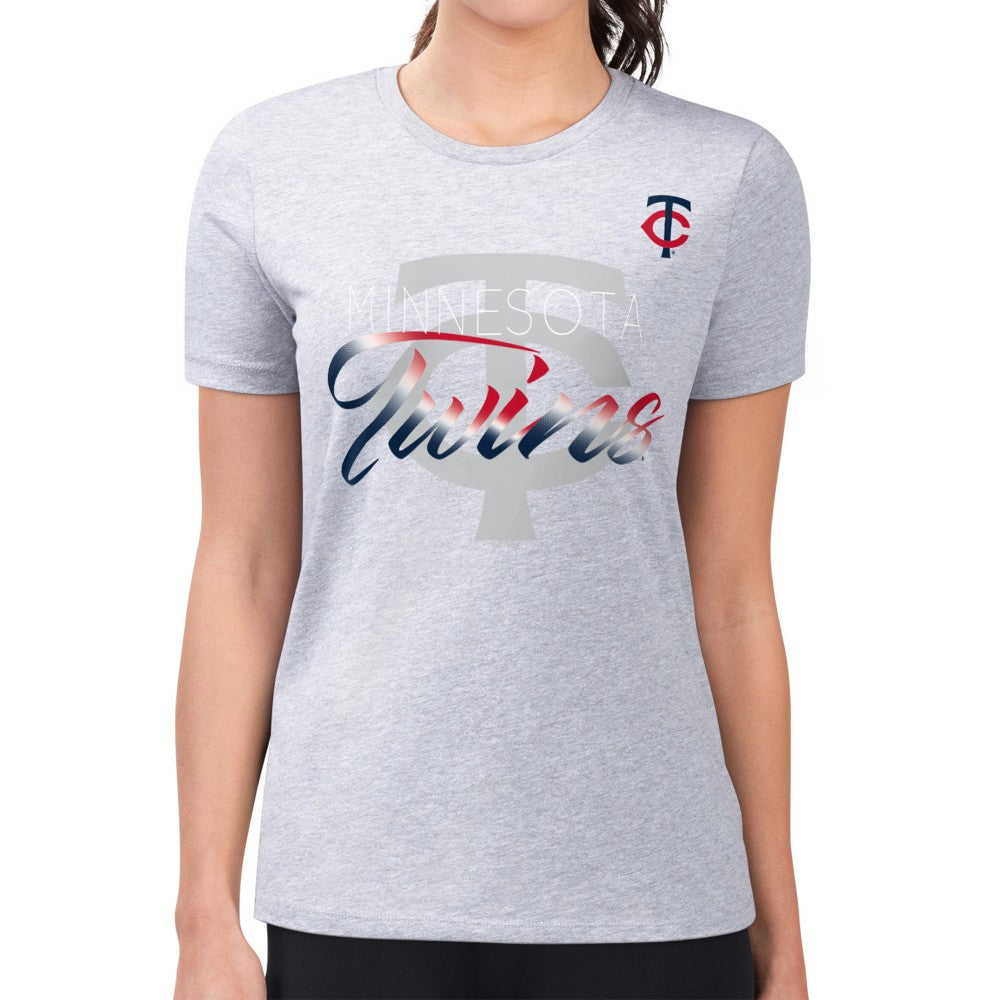 Minnesota Twins G-III 4Her by Carl Banks Women's Super-Slim Fit Lightweight Shadow Logo Graphic T-Shirt - Heather Gray - MLB Lifestyle