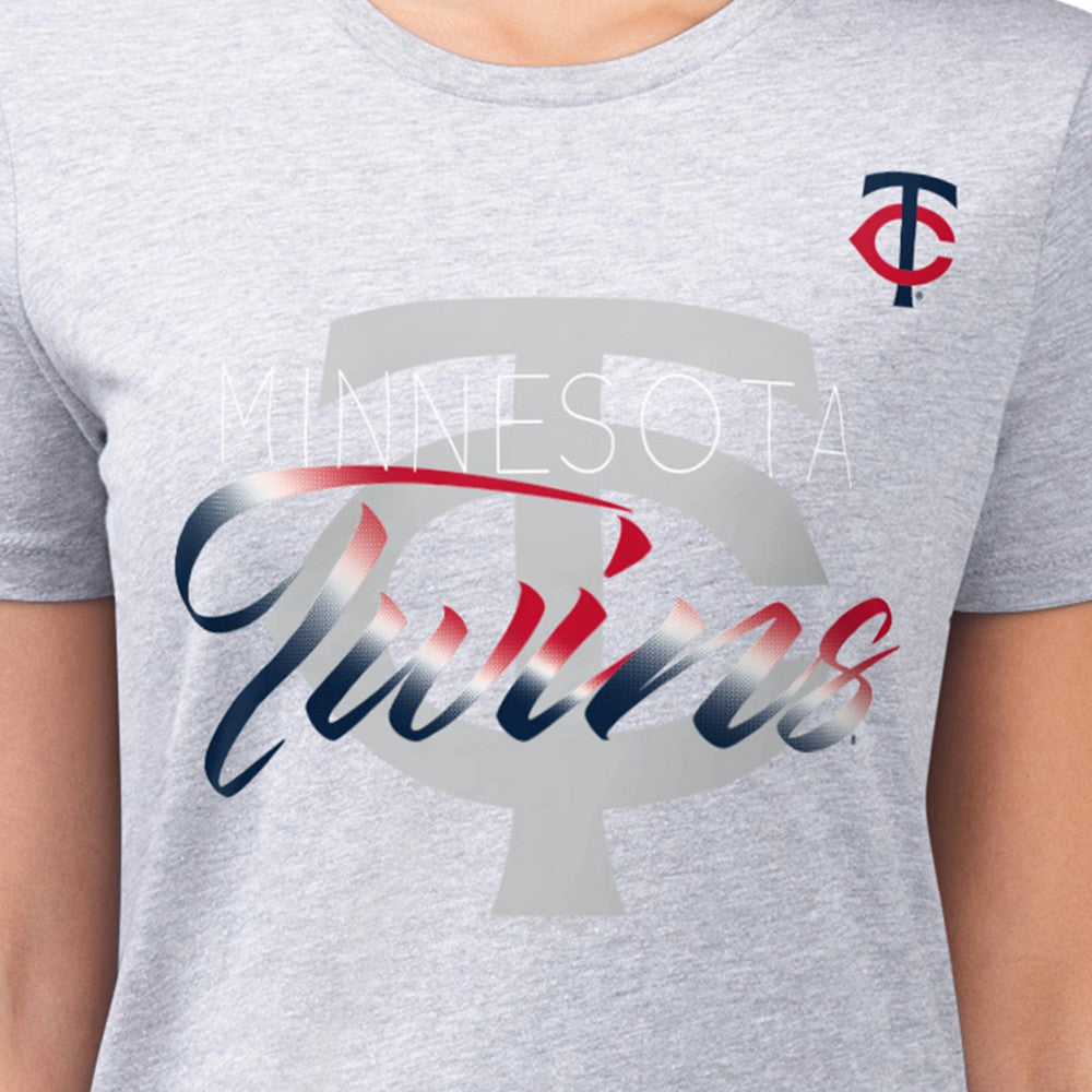 Minnesota Twins G-III 4Her by Carl Banks Women's Super-Slim Fit Lightweight Shadow Logo Graphic T-Shirt - Heather Gray - MLB Lifestyle