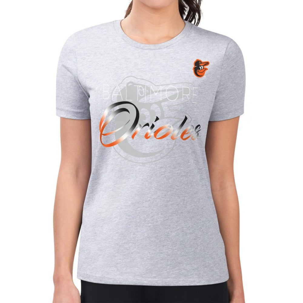 Baltimore Orioles G-III 4Her by Carl Banks Women's Super-Slim Fit Lightweight Shadow Logo Graphic T-Shirt - Heather Gray - MLB Sale