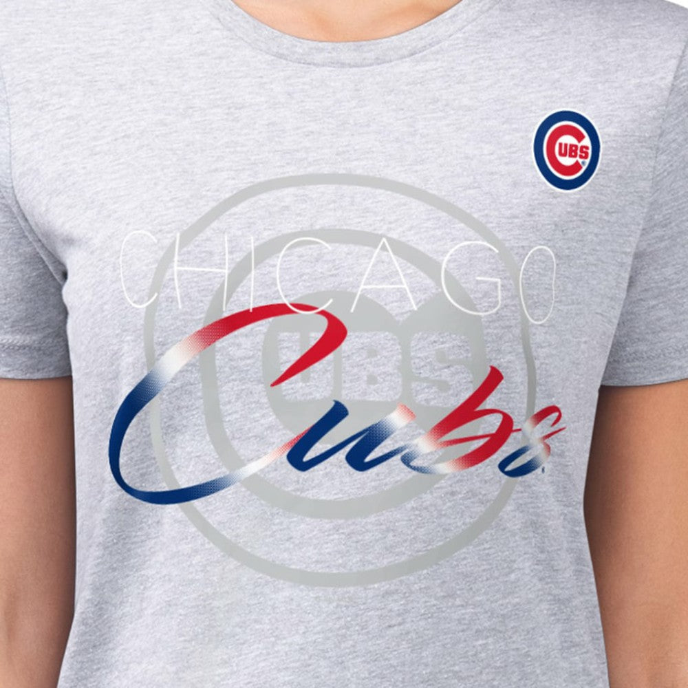 Chicago Cubs G-III 4Her by Carl Banks Women's Super-Slim Fit Lightweight Shadow Logo Graphic T-Shirt - Heather Gray - MLB on Sale