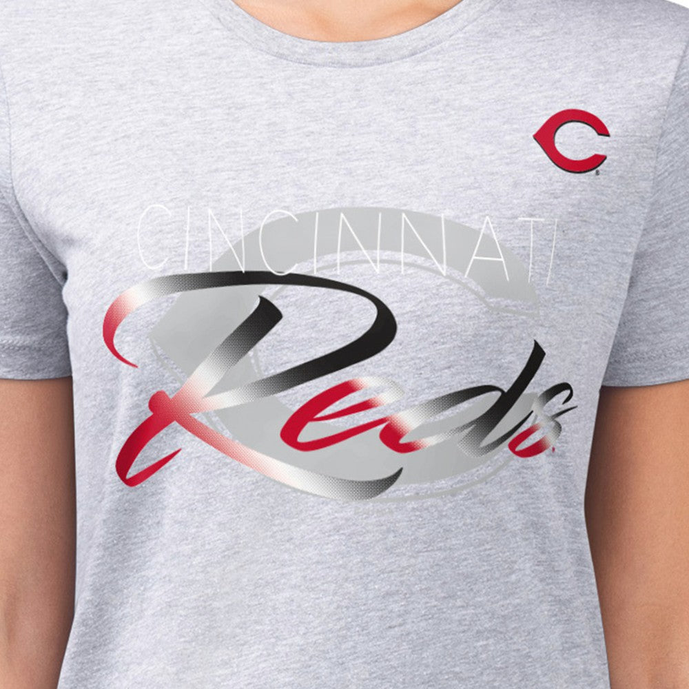 Cincinnati Reds G-III 4Her by Carl Banks Women's Super-Slim Fit Lightweight Shadow Logo Graphic T-Shirt - Heather Gray - MLB Sale