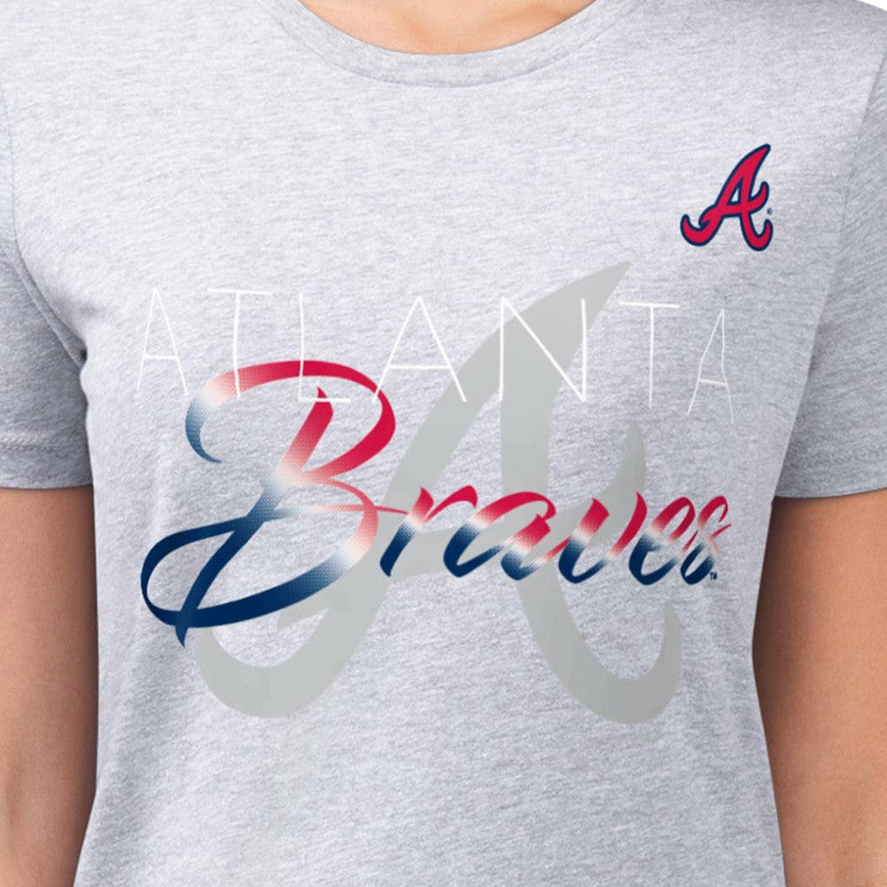 Atlanta Braves G-III 4Her by Carl Banks Women's Super-Slim Fit Lightweight Shadow Logo Graphic T-Shirt - Heather Gray - MLB Online