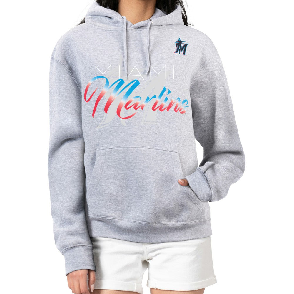Miami Marlins G-III 4Her by Carl Banks Women's Shadow Logo Graphic Pullover Hoodie - Heather Gray - MLB Discount