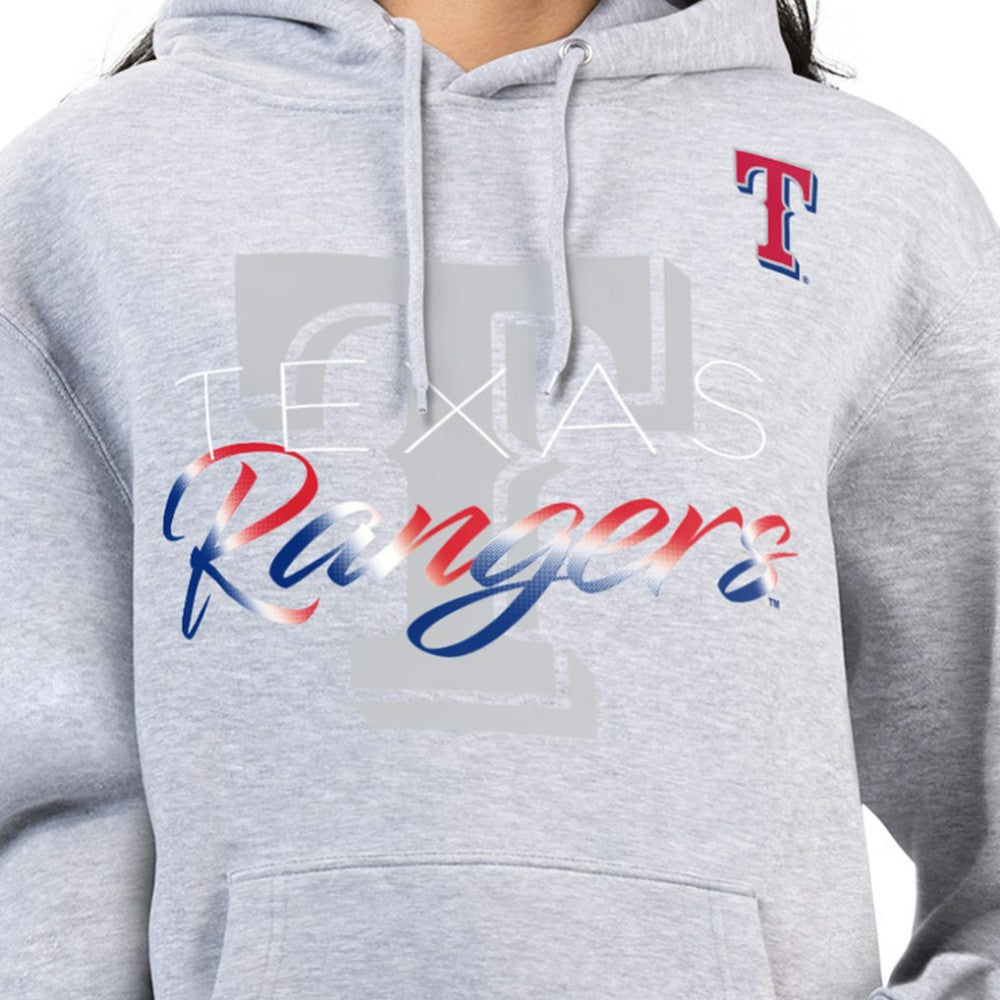 Texas Rangers G-III 4Her by Carl Banks Women's Shadow Logo Graphic Pullover Hoodie - Heather Gray - MLB Lifestyle