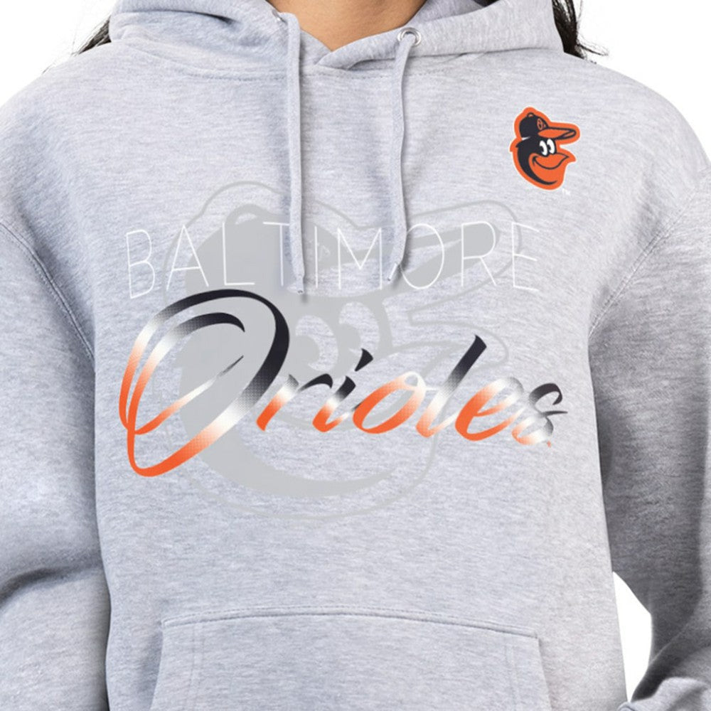 Baltimore Orioles G-III 4Her by Carl Banks Women's Shadow Logo Graphic Pullover Hoodie - Heather Gray - MLB Sale
