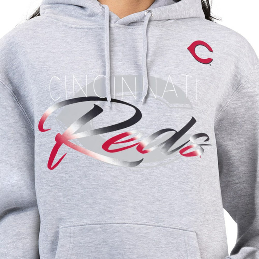 Cincinnati Reds G-III 4Her by Carl Banks Women's Shadow Logo Graphic Pullover Hoodie - Heather Gray - MLB Discount