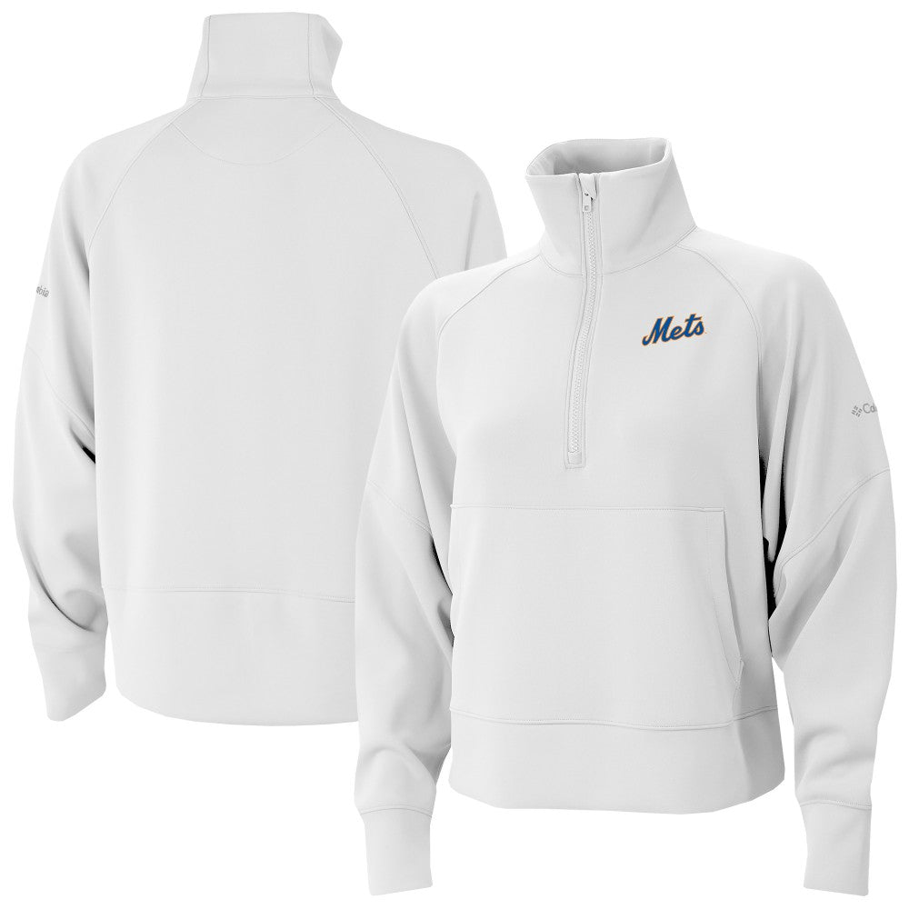 New York Mets Columbia Women's Wickhams Hills Raglan Omni-Wick Quarter-Zip Pullover - White - Columbia Discount