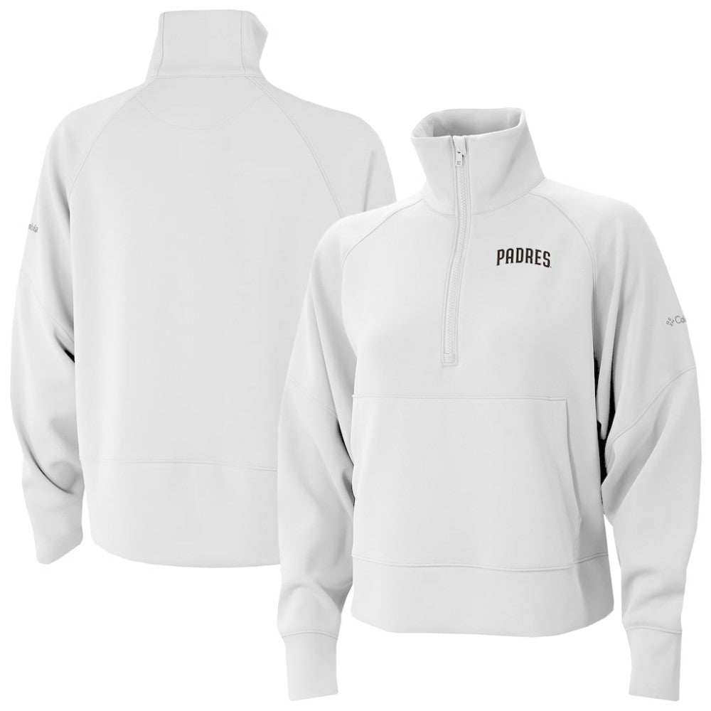 San Diego Padres Columbia Women's Wickhams Hills Raglan Omni-Wick Quarter-Zip Pullover - White - Columbia on Sale