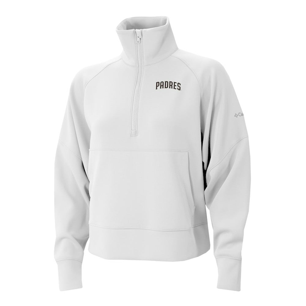 San Diego Padres Columbia Women's Wickhams Hills Raglan Omni-Wick Quarter-Zip Pullover - White - Columbia on Sale