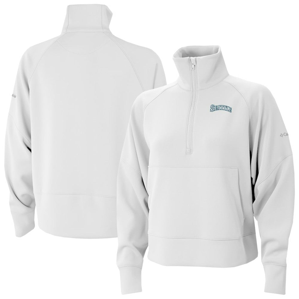 Seattle Mariners Columbia Women's Wickhams Hills Raglan Omni-Wick Quarter-Zip Pullover - White - Columbia Discount