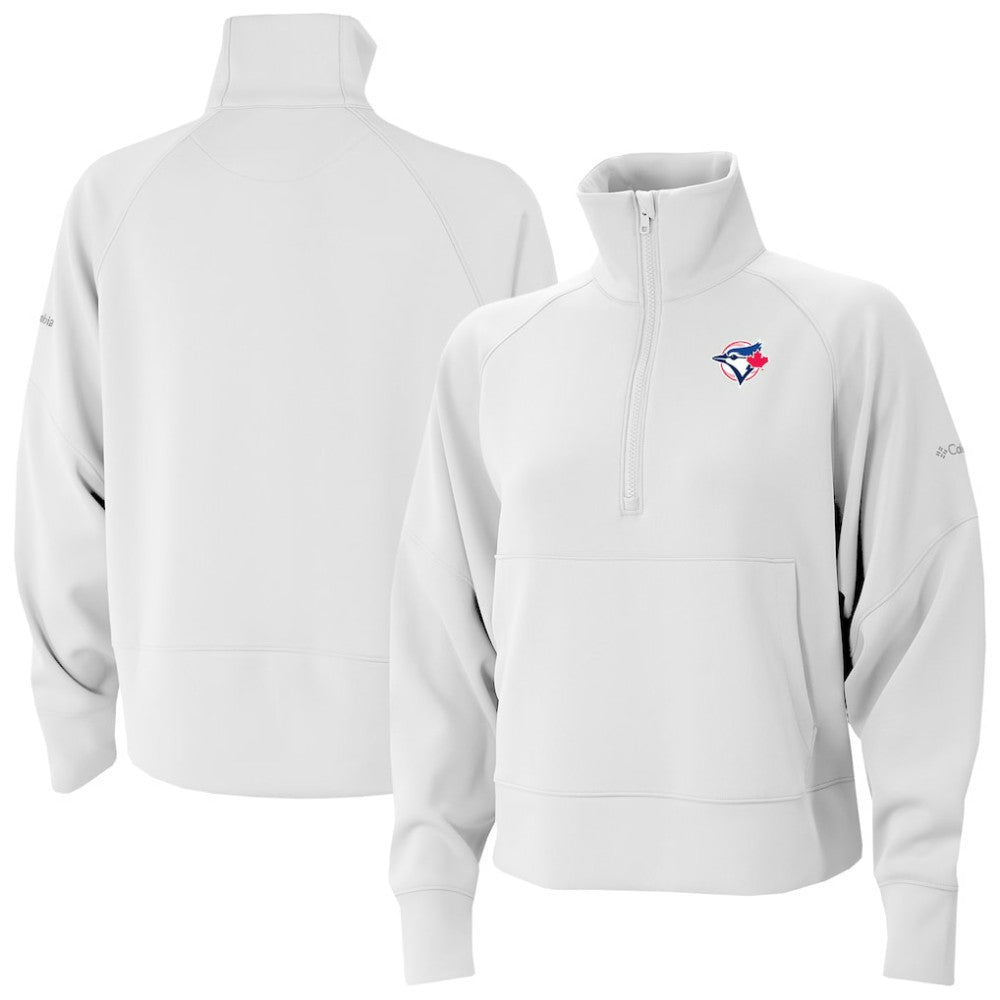 Toronto Blue Jays Columbia Women's Wickhams Hills Raglan Omni-Wick Quarter-Zip Pullover - White - Columbia Sale