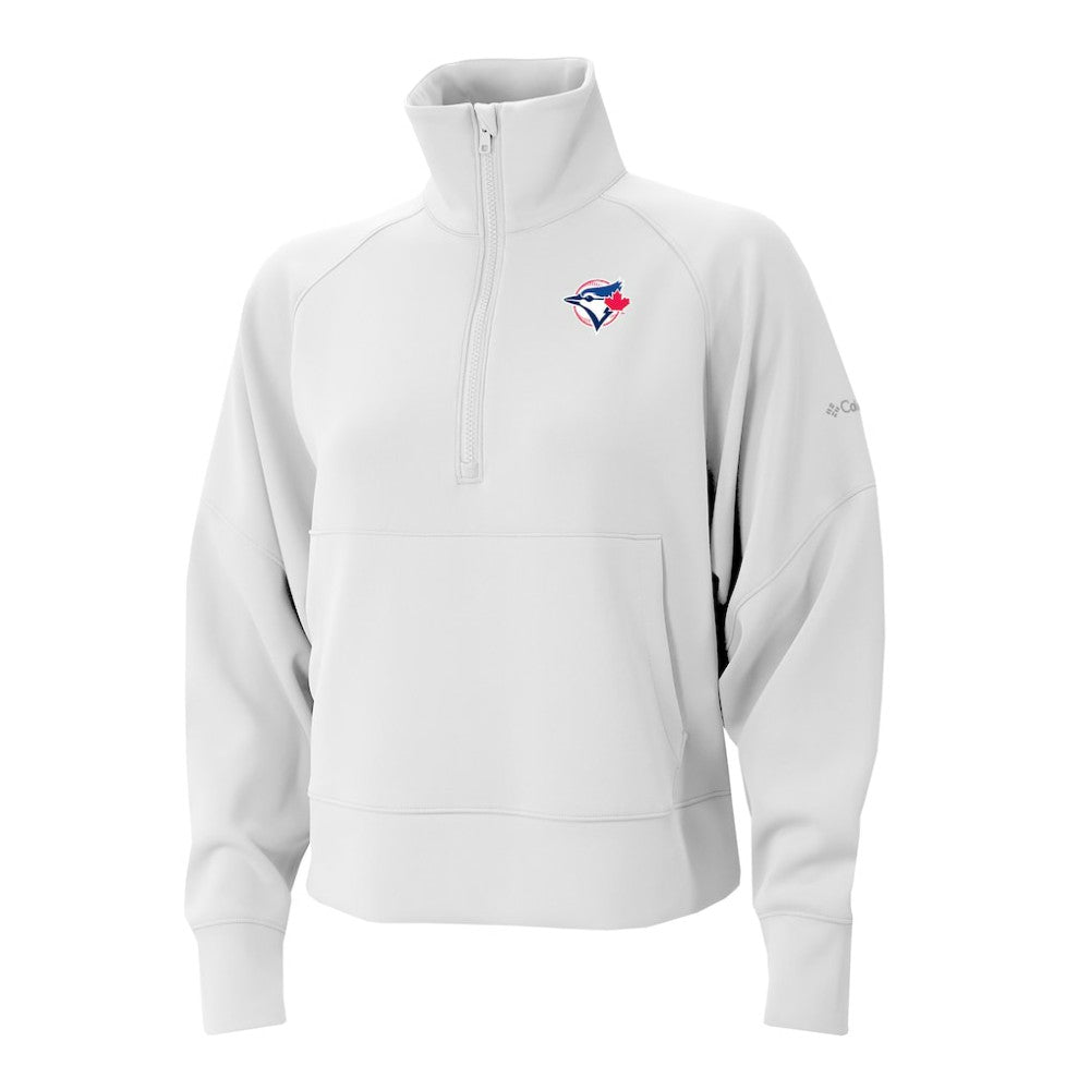 Toronto Blue Jays Columbia Women's Wickhams Hills Raglan Omni-Wick Quarter-Zip Pullover - White - Columbia Sale