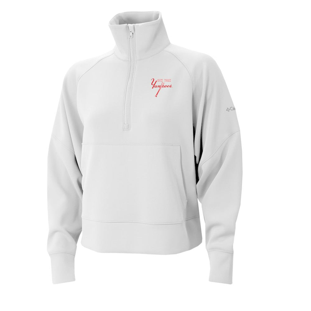 New York Yankees Columbia Women's Wickhams Hills Raglan Omni-Wick Quarter-Zip Pullover - White - Columbia on Sale