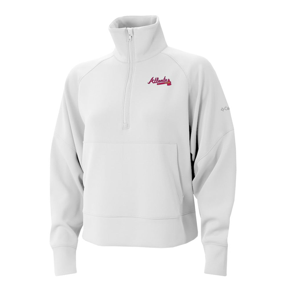 Atlanta Braves Columbia Women's Wickhams Hills Raglan Omni-Wick Quarter-Zip Pullover - White - Columbia Discount