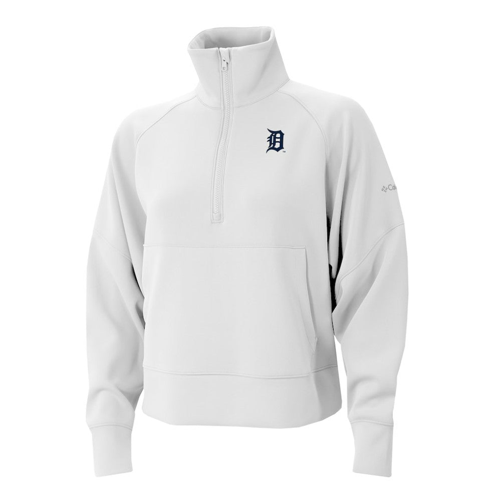 Detroit Tigers Columbia Women's Wickhams Hills Raglan Omni-Wick Quarter-Zip Pullover - White - Columbia Discount