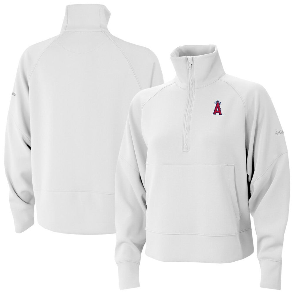 Los Angeles Angels Columbia Women's Wickhams Hills Raglan Omni-Wick Quarter-Zip Pullover - White - Columbia Lifestyle