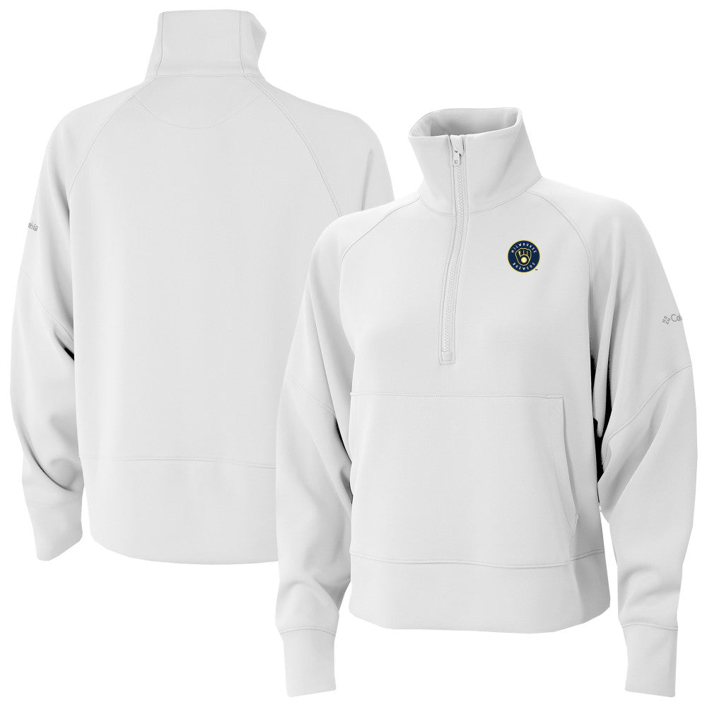 Milwaukee Brewers Columbia Women's Wickhams Hills Raglan Omni-Wick Quarter-Zip Pullover - White - Columbia Discount