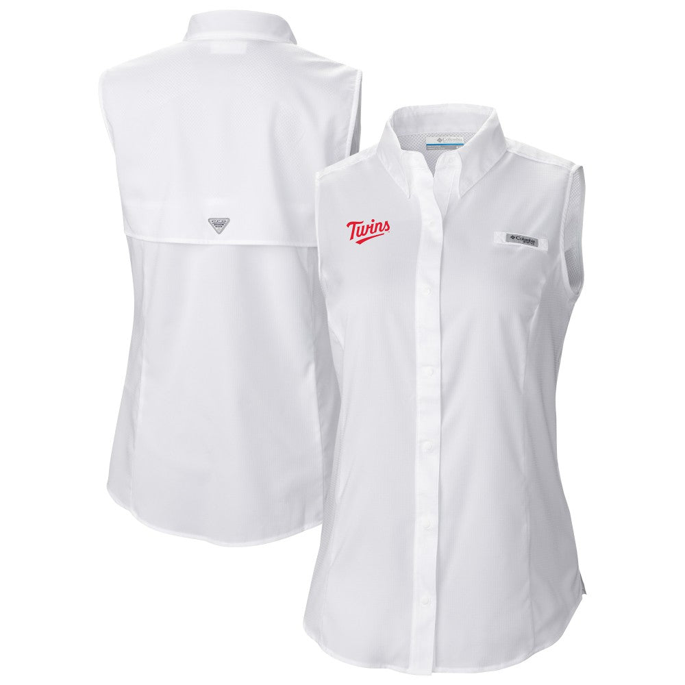 Minnesota Twins Columbia Women's Tamiami Sleeveless Shirt - White - Columbia Discount
