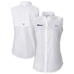 Miami Marlins Columbia Women's Tamiami Sleeveless Shirt - White - Columbia on Sale