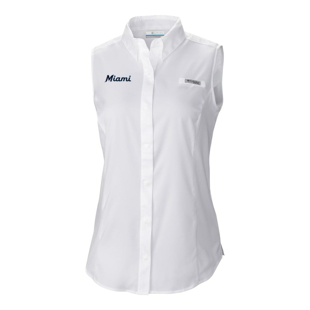 Miami Marlins Columbia Women's Tamiami Sleeveless Shirt - White - Columbia on Sale