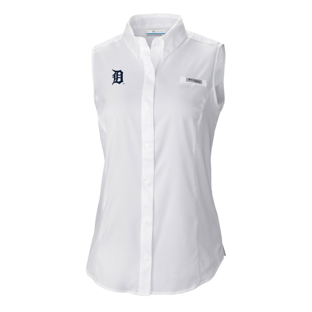 Detroit Tigers Columbia Women's Tamiami Sleeveless Shirt - White - Columbia Sale