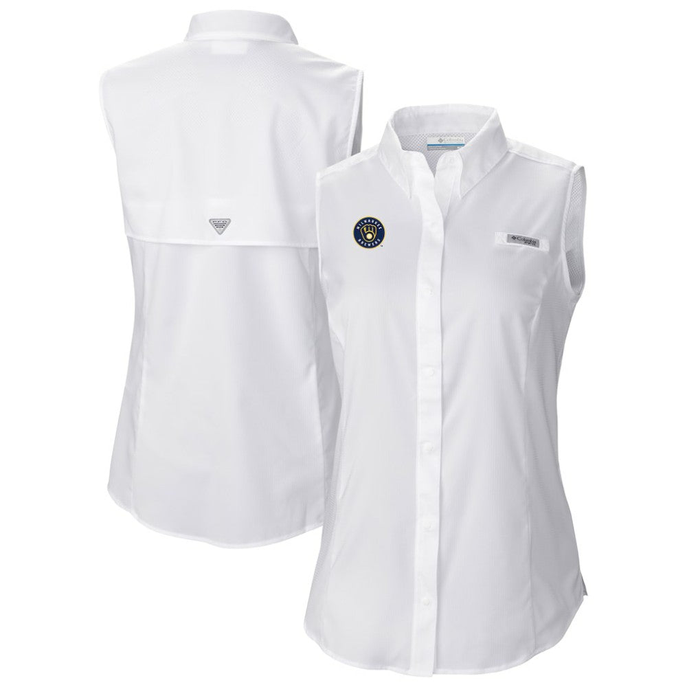 Milwaukee Brewers Columbia Women's Tamiami Sleeveless Shirt - White - Columbia Lifestyle