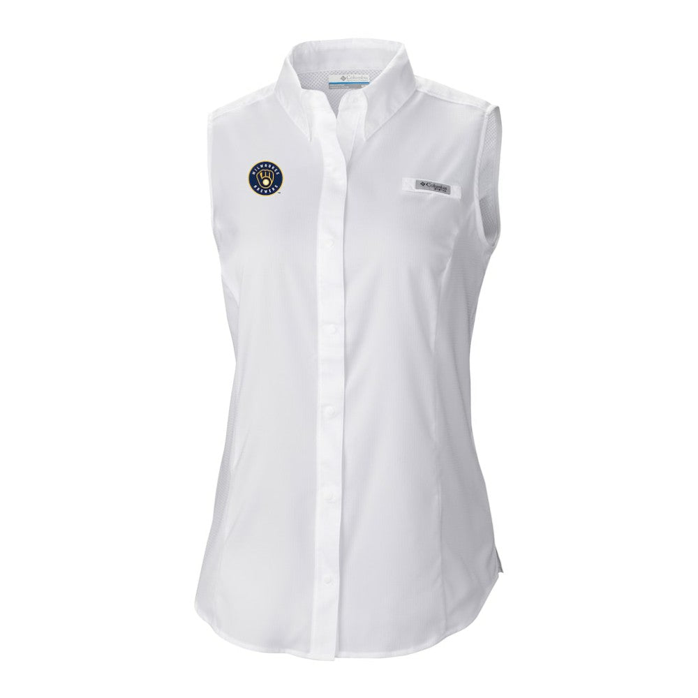 Milwaukee Brewers Columbia Women's Tamiami Sleeveless Shirt - White - Columbia Lifestyle