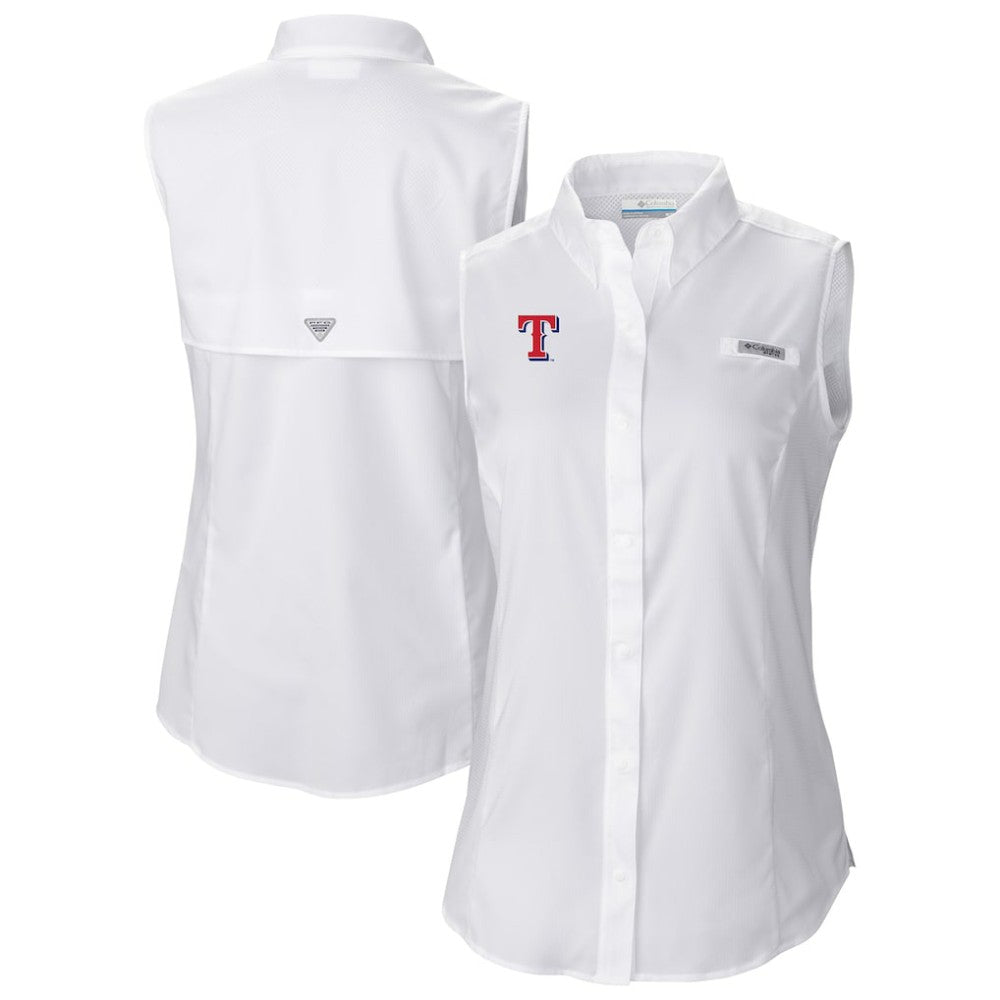 Texas Rangers Columbia Women's Tamiami Sleeveless Shirt - White - Columbia Lifestyle