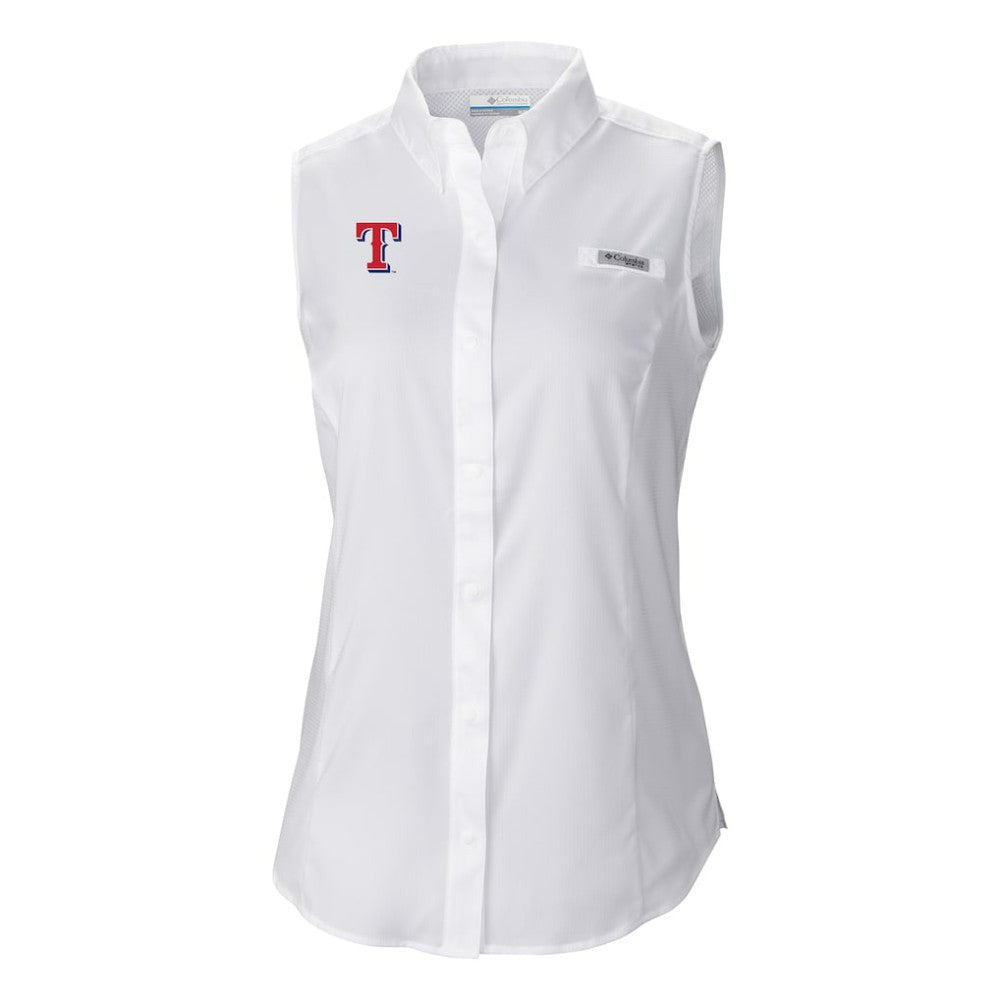 Texas Rangers Columbia Women's Tamiami Sleeveless Shirt - White - Columbia Lifestyle
