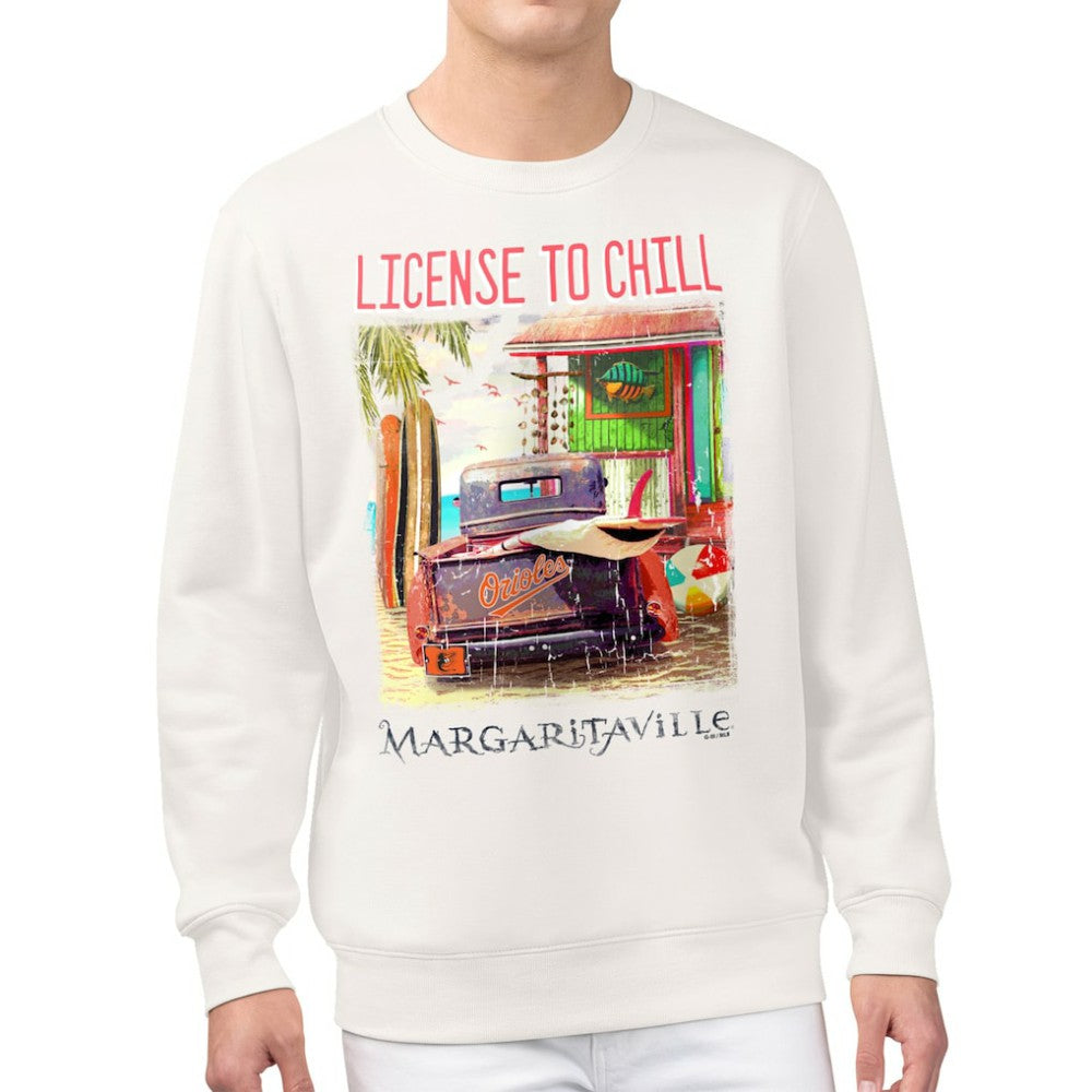 Baltimore Orioles Margaritaville License to Chill Fleece Sweatshirt - Cream - MLB on Sale
