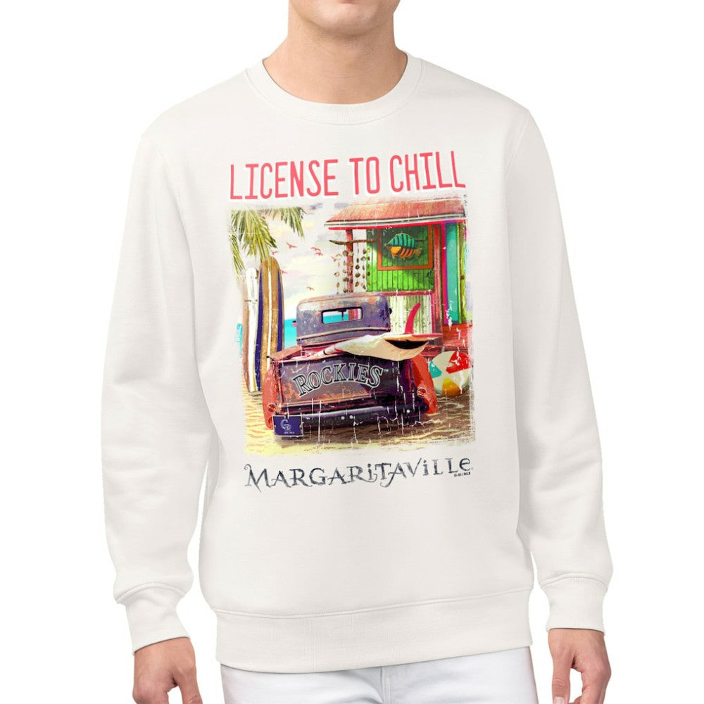 Colorado Rockies Margaritaville License to Chill Fleece Sweatshirt - Cream - MLB on Sale