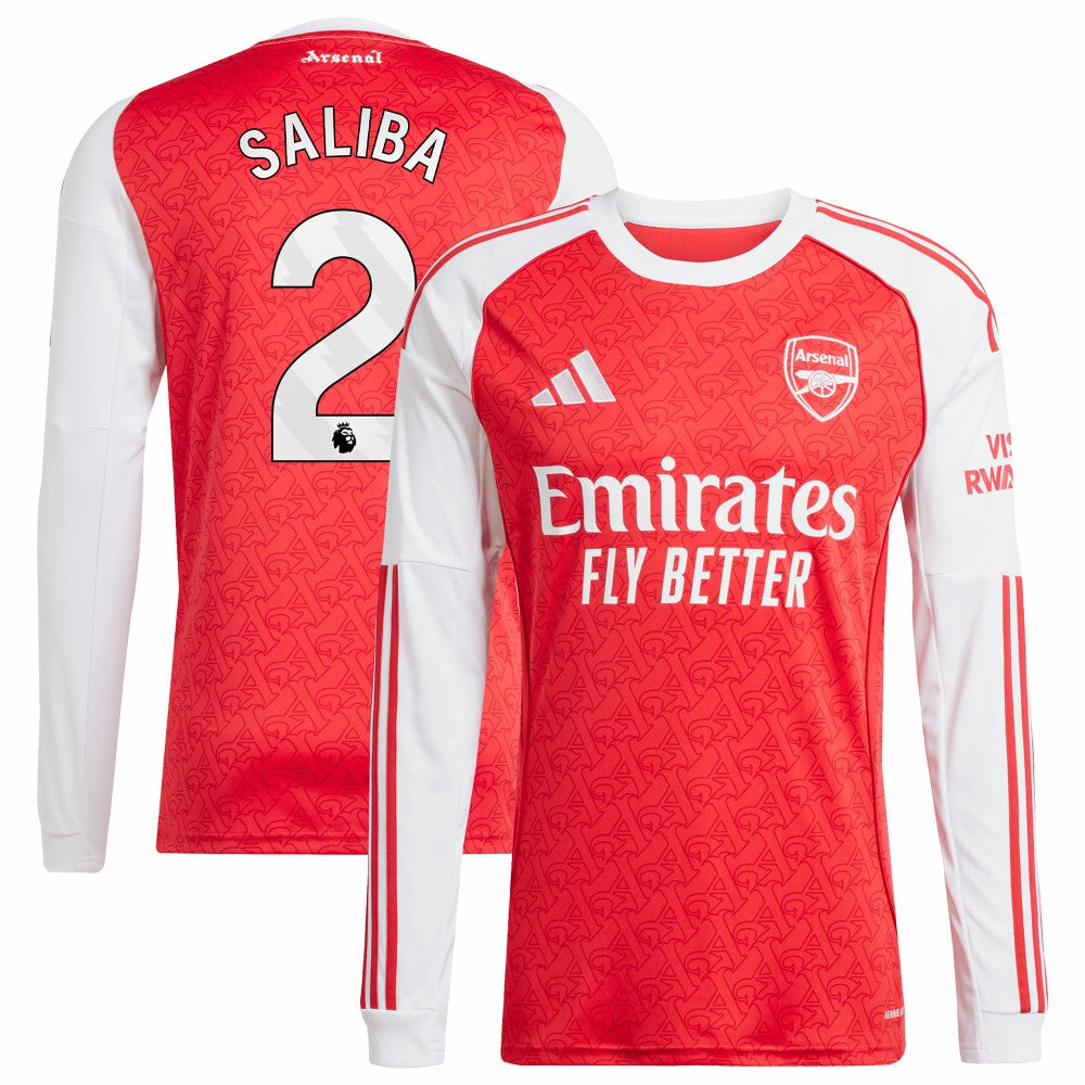 William Saliba Arsenal 2025/26 Home Replica Long Sleeve Player Jersey Red - Adidas