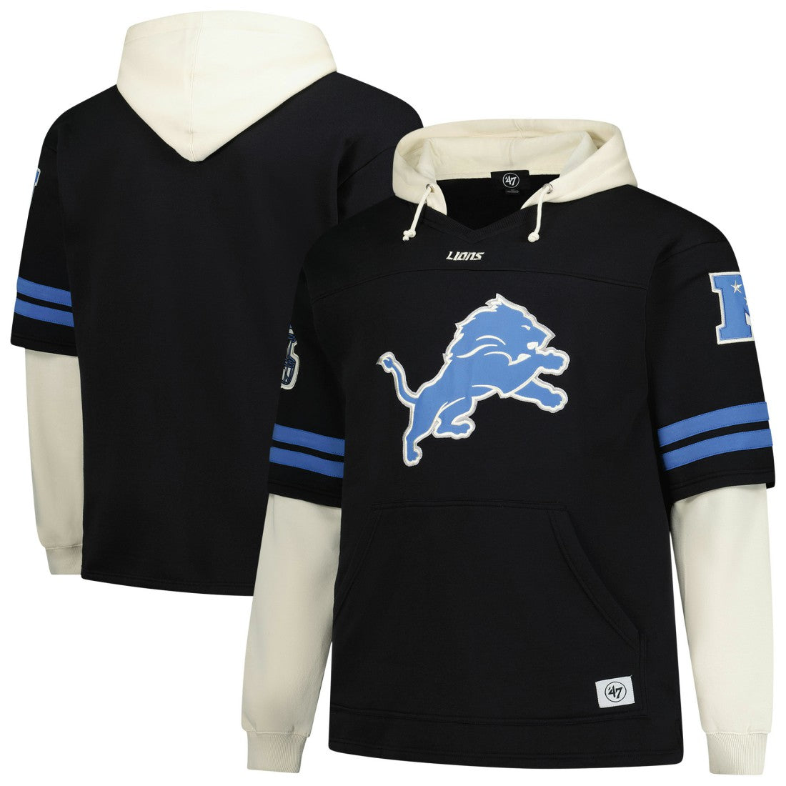 47 brand Detroit Lions '47 Big & Tall Split Zone Cornerback V-Neck Hoodie Black
