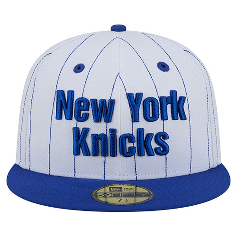 New York Knicks Wordmark Pinstripe 59FIFTY Fitted Hat White | New Era Lifestyle