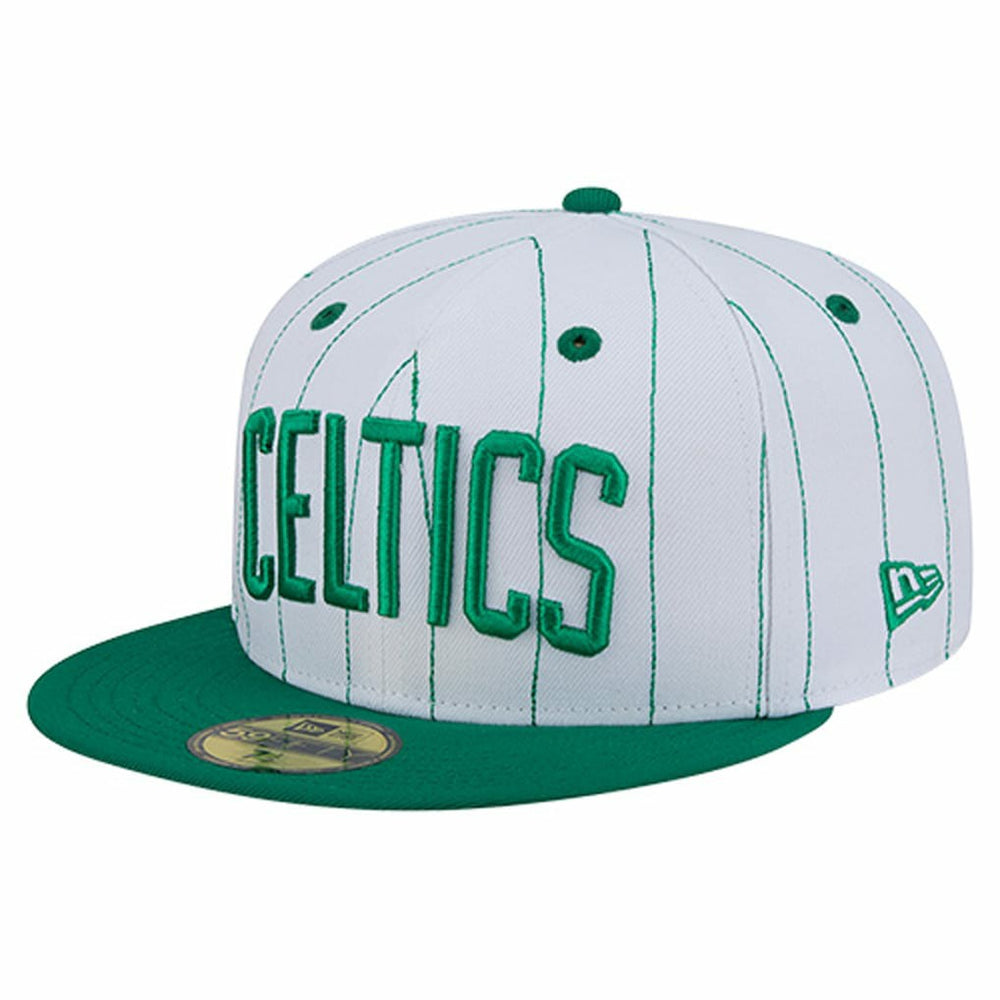 Boston Celtics Wordmark Pinstripe 59FIFTY Fitted Hat White | New Era Lifestyle