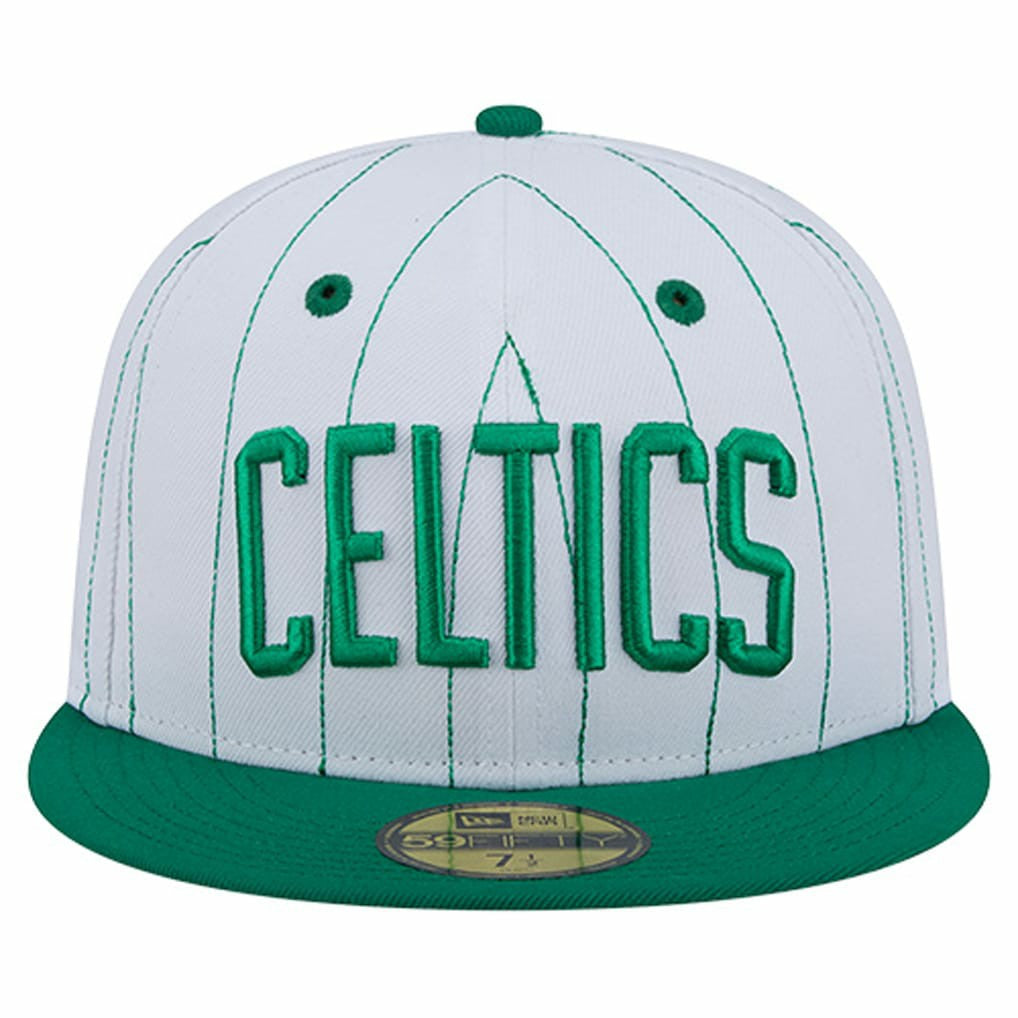 Boston Celtics Wordmark Pinstripe 59FIFTY Fitted Hat White | New Era Lifestyle