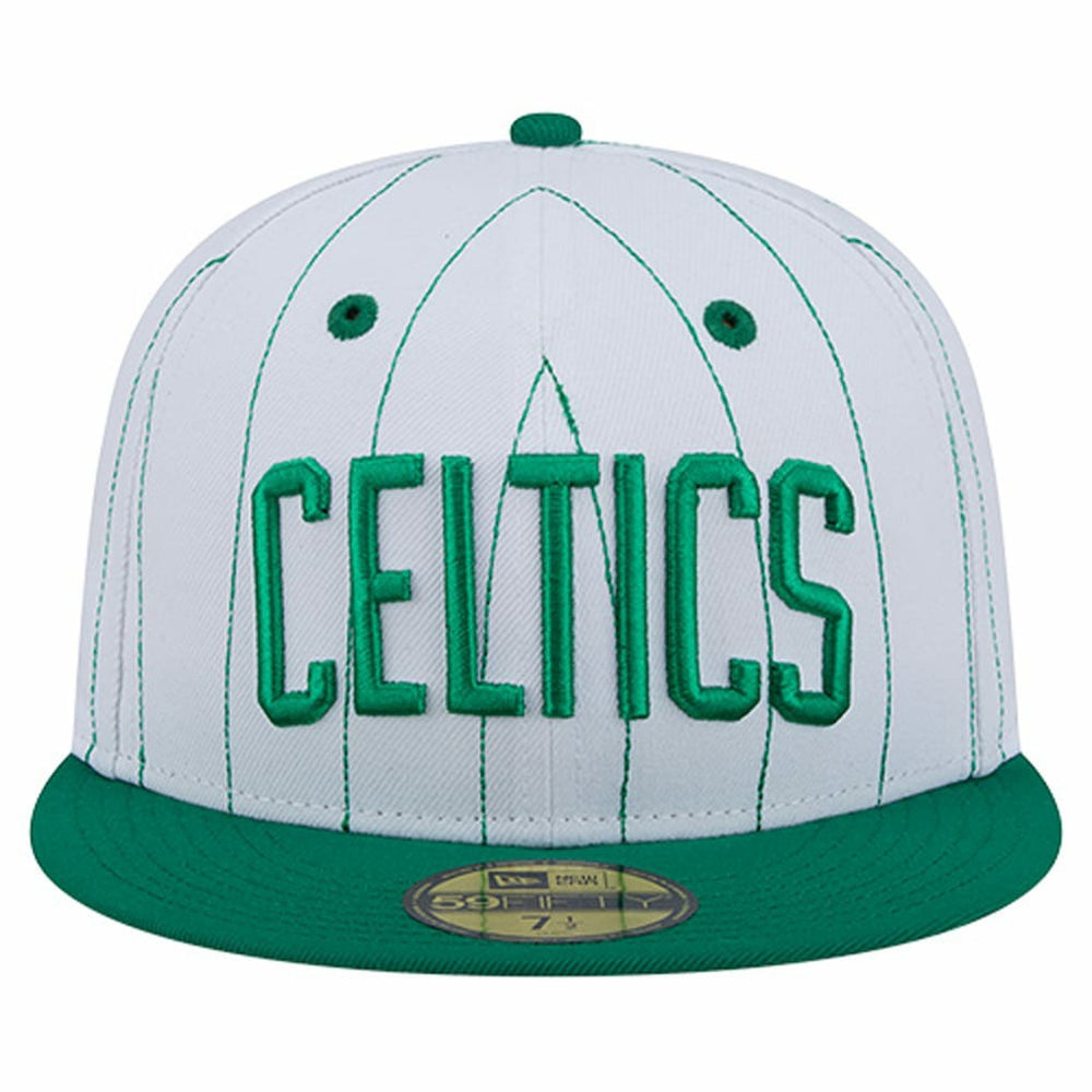 Boston Celtics Wordmark Pinstripe 59FIFTY Fitted Hat White | New Era Lifestyle