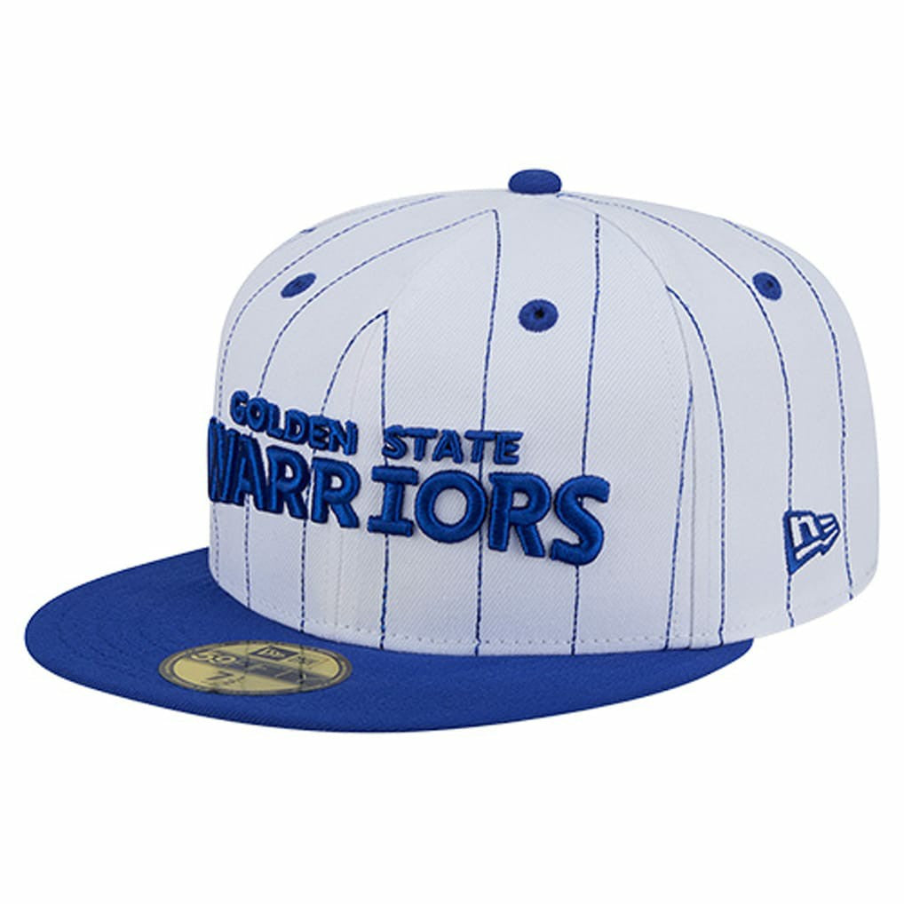 Golden State Warriors Wordmark Pinstripe 59FIFTY Fitted Hat for sale White | New Era online